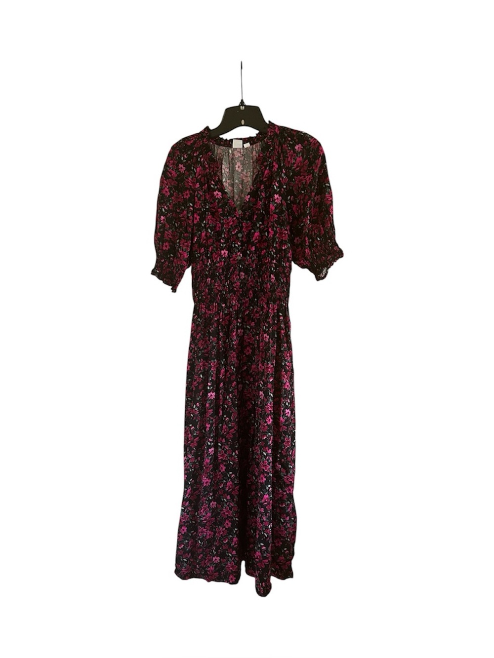 GAP Floral Black and Pink Size Small Short Sleeve Maxi Dress
